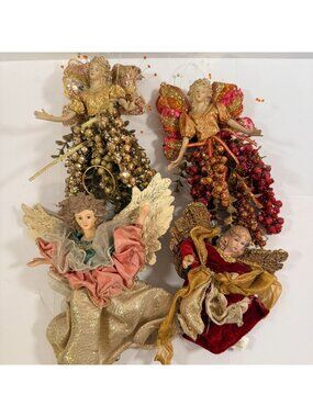 Vintage Christmas Victorian Angel Ornaments Lot of 4 Glitter Sparkle